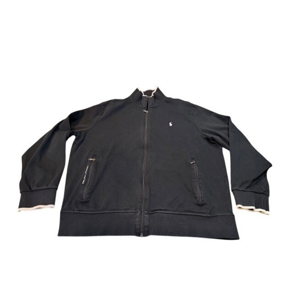 Ralph Lauren Mens XL Track Jacket Black Full‎ Zip Mock Neck Pony Logo EUC